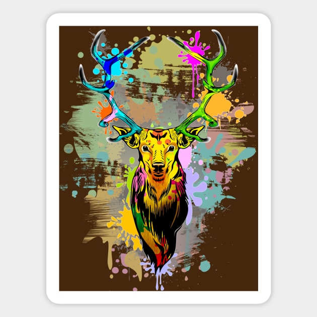 Deer PopArt Dripping Paint Magnet by BluedarkArt